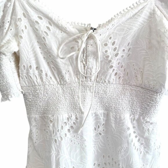 Alice + Olivia White Crawford Sweetheart Eyelet Smocked Mini Dress Size 6 - Picture 6 of 11